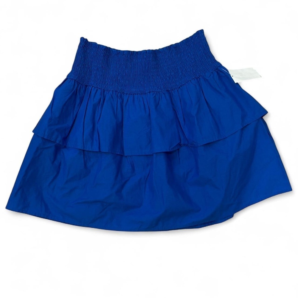 HT 360 Collective Royal Blue Smocked Tiered Ruffle Mini Skirt Cotton Womens M